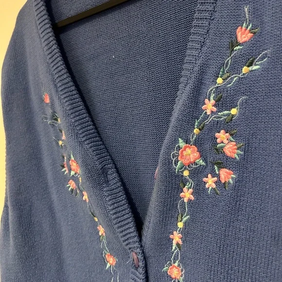 Floral Embroidered Women's Cardigan - Blue/Purple - Picture 3 of 6
